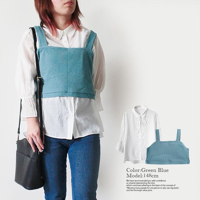 ビスチェ トップス 2点セット シャツ シアーシャツ ニットビスチェ アンサンブル パフスリーブ キャンディースリーブ 長袖 リボン 重ね着 |  | 12