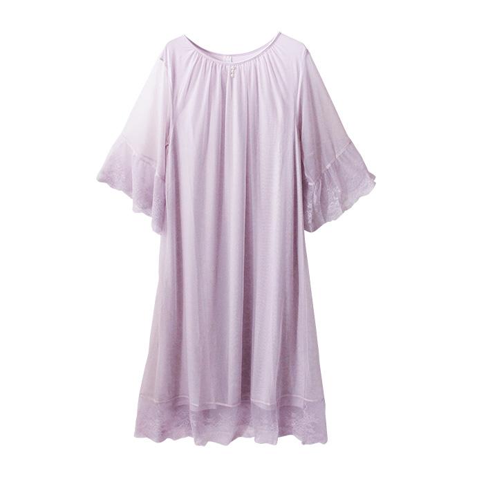ワンピース ネグリジェ ロングワンピ Aラインワンピース ルームウェア 部屋着 レディース ロマンティックチュール レース フレア袖 5分袖 送料無料 |  | 11