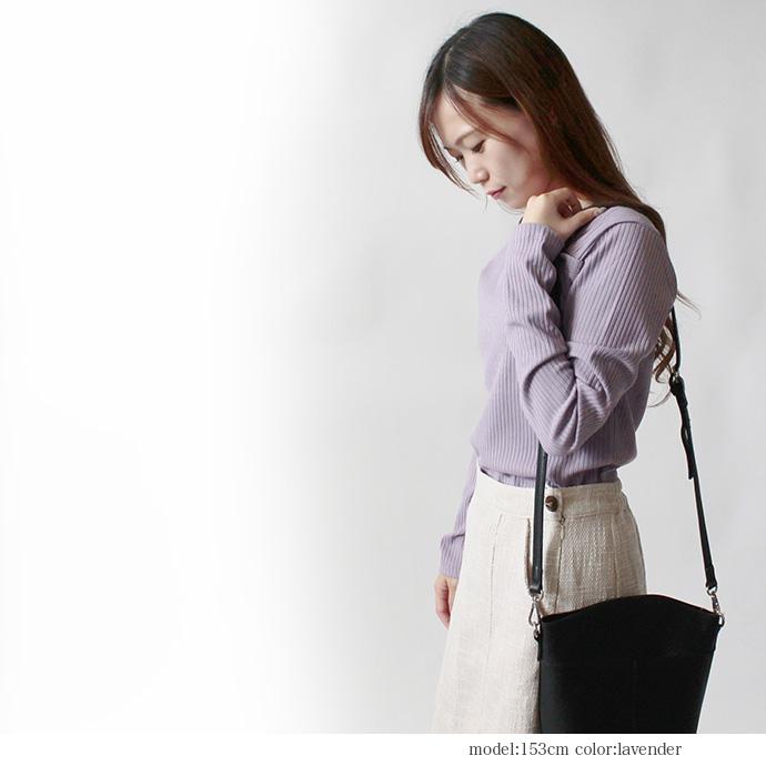 カットソー Tシャツ トップス リブカットソー 長袖 テレコ アシメショルダー アシメネック レディース 送料無料 |  | 20