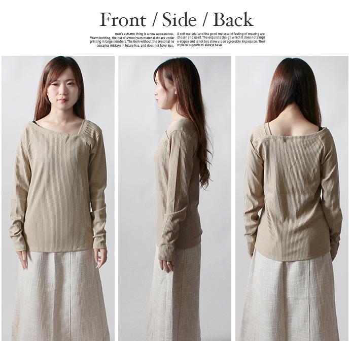 カットソー Tシャツ トップス リブカットソー 長袖 テレコ アシメショルダー アシメネック レディース 送料無料 |  | 23