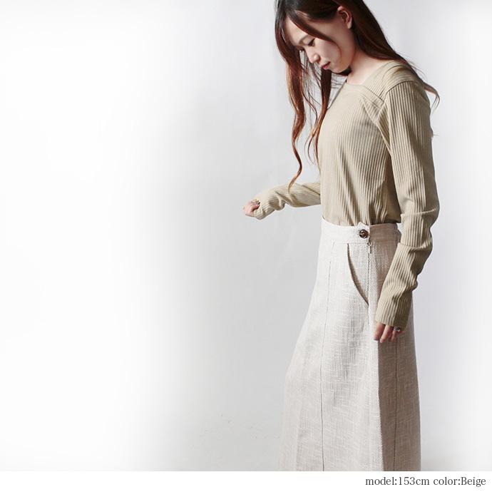 カットソー Tシャツ トップス リブカットソー 長袖 テレコ アシメショルダー アシメネック レディース 送料無料 |  | 13