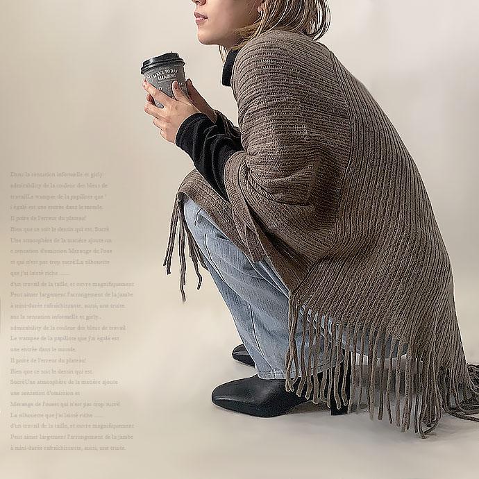 ポンチョ ストール フリンジ Vネック カーディガン 羽織り ライト