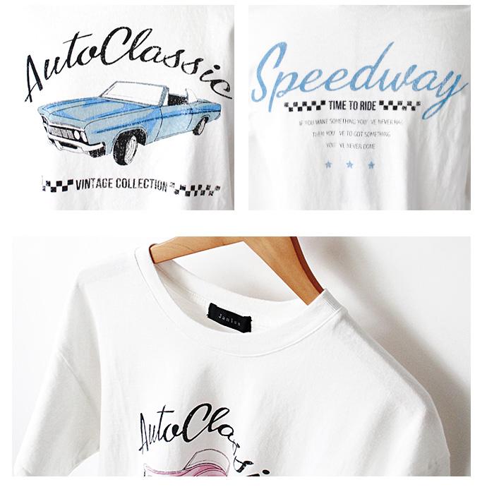 Tシャツ プリントTシャツ 半袖 トップス レディース 立体 刺繍 プリント カラフル クラシック カー 車 インナー クルーネック 丸首 送料無料 |  | 21