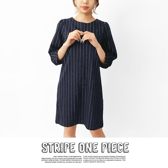 ワンピース チュニック ストライプ チュニック丈 膝丈 七分丈 七分袖 レディース クルーネック 送料無料 |  | 06