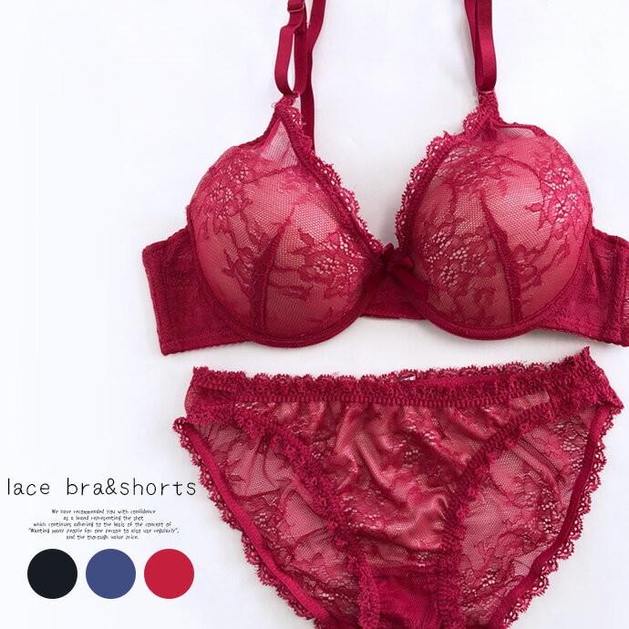 ブラジャー ブラ&ショーツセット 盛りブラ 下着 女性下着 ショーツ セット 盛り 谷間 レース リボン 上下 かわいい アジャスター | 