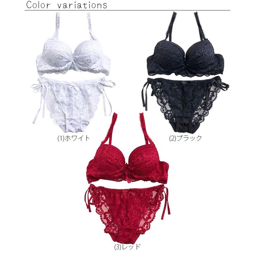 ブラジャー ブラショー 盛りブラ 盛り 谷間 ショーツ セット レース リボン 紐 紐パン セクシー 大人可愛い レディース 花 刺しゅう 透け |  | 01