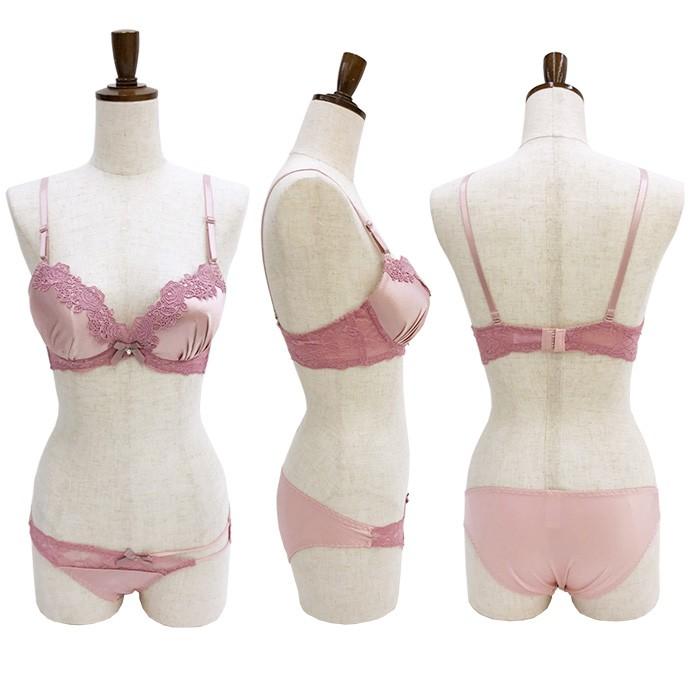 ブラジャー ブラショー 盛りブラ 盛り 谷間 ショーツ セット サテン レース リボン バラ 花 ビジュー セクシー 大人可愛い ネイビー ピンク 下着 レディース |  | 10
