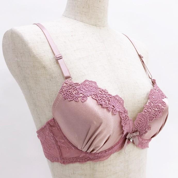ブラジャー ブラショー 盛りブラ 盛り 谷間 ショーツ セット サテン レース リボン バラ 花 ビジュー セクシー 大人可愛い ネイビー ピンク 下着 レディース |  | 06