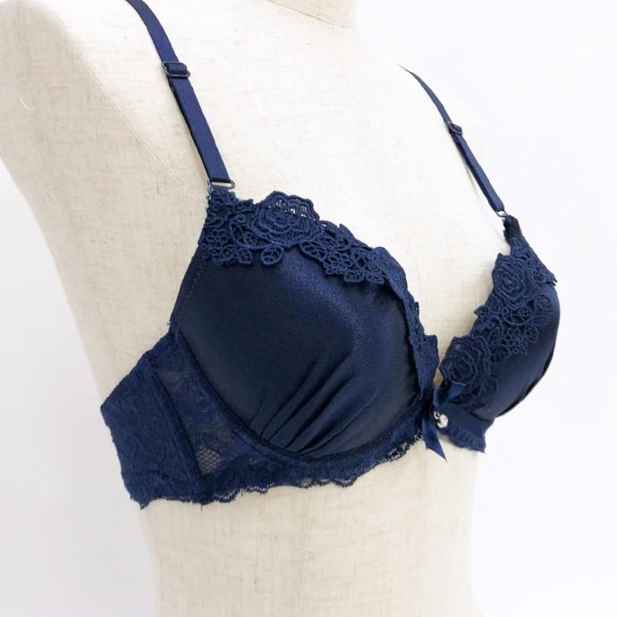 ネイビー レース サテン ブラトップとショーツセット