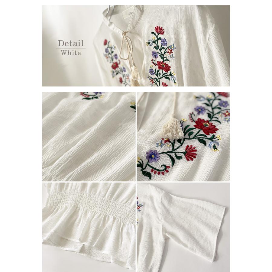 ブラウス シャツ トップス 七分袖 レディース 花柄 刺繍 Vネック ゆったり 柔らか（メ） |  | 05