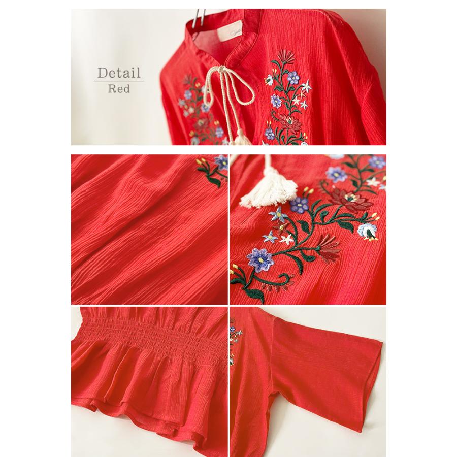 ブラウス シャツ トップス 七分袖 レディース 花柄 刺繍 Vネック ゆったり 柔らか（メ） |  | 06