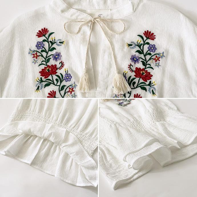 ブラウス シャツ トップス 七分袖 レディース 花柄 刺繍 Vネック ゆったり 柔らか（メ） |  | 07
