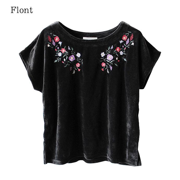 レディース フラワー 刺繍 プリント ベロア PO プルオーバー 半袖 スリット 高級感 カジュアル 丸首 クルーネック |  | 09