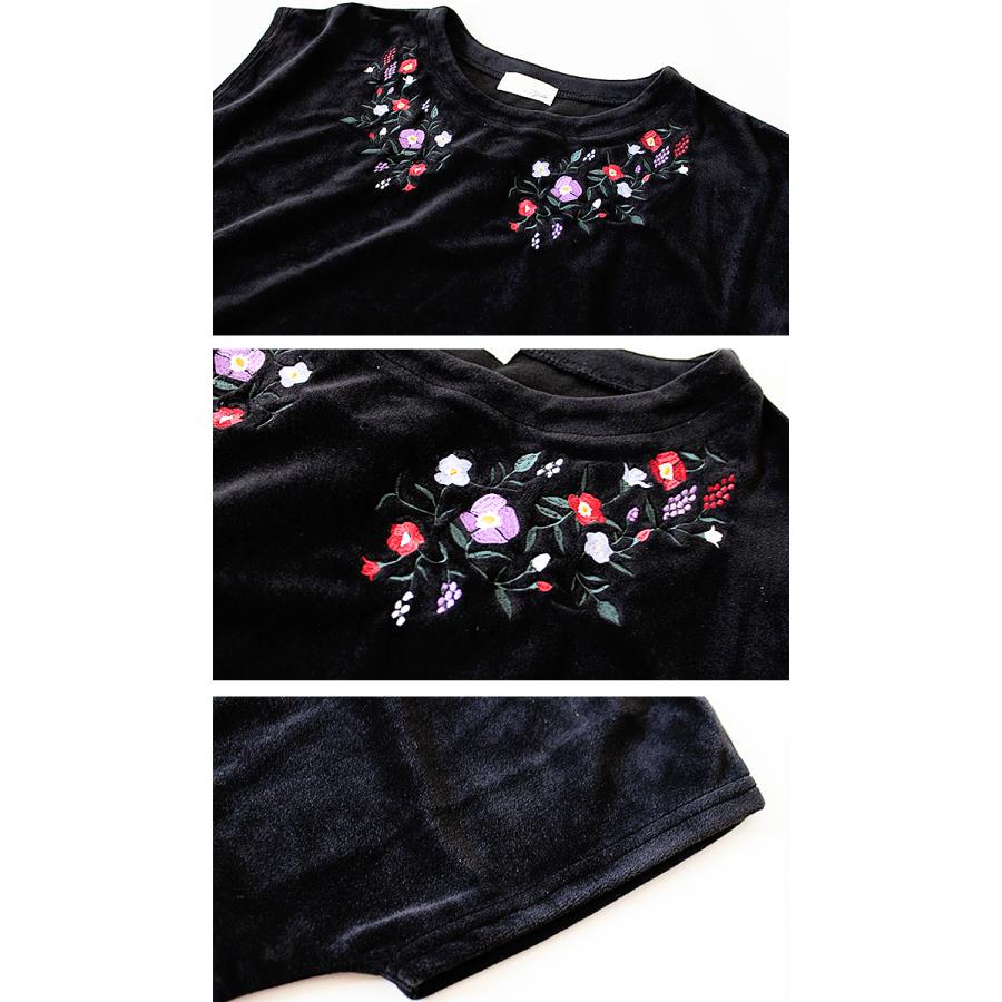 レディース フラワー 刺繍 プリント ベロア PO プルオーバー 半袖 スリット 高級感 カジュアル 丸首 クルーネック |  | 11