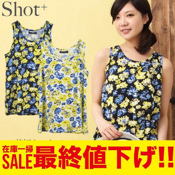 値下げ メール便対応 海やプールで水着と組み合わせてもOK：花柄カットソーフレアタンクトップ | 