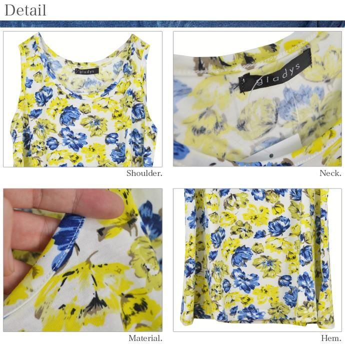 値下げ メール便対応 海やプールで水着と組み合わせてもOK：花柄カットソーフレアタンクトップ |  | 02