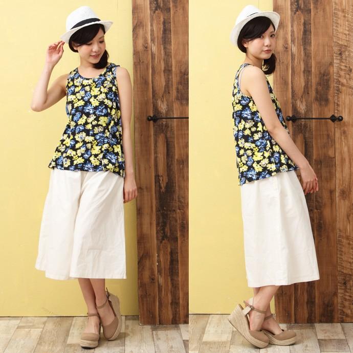 値下げ メール便対応 海やプールで水着と組み合わせてもOK：花柄カットソーフレアタンクトップ |  | 05