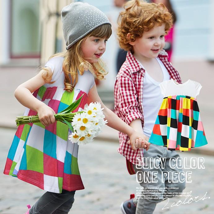 子供服 ワンピース ワンピ チュニック カットソー フレアスカート キッズ 半袖 ランダムチェック 切り替え カラフル ポップ Aライン 値下げ Sale メ Kp 4335 Shotーショットー 通販 Yahoo ショッピング