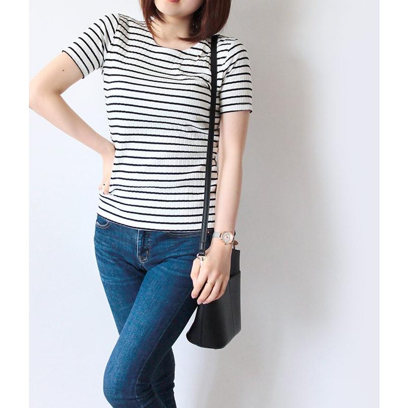 値下げ カットソー Tシャツ Tシャツ リブカットソー 半袖tシャツ レディース 半袖 なめらか シームレス Uネック Vネック 無地 ボーダー リブ メ Pm Pb9211 12 Shotーショットー 通販 Yahoo ショッピング