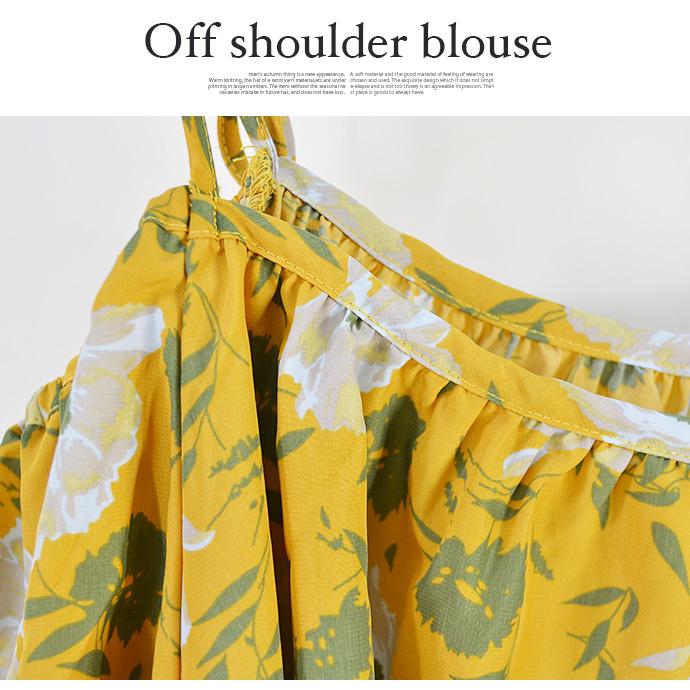 ブラウス カットソー オフショルダー オフショル レディース 半袖 肩出し 花柄 トップス リボン ミディアム丈 ガーリー 値下げ 送料無料 |  | 04