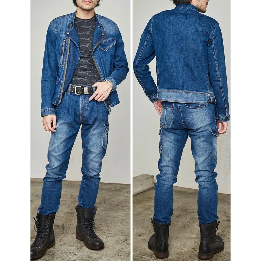 デニム ジャケット ライダース パンツ 作業服 長袖 アウター 大きい