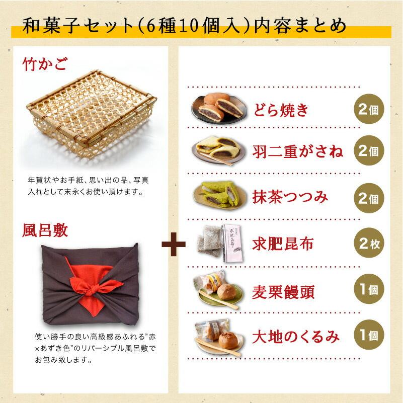 竹かご＆風呂敷 和菓子セット〜お歳暮・お年賀ギフトセット (竹)〜◇6