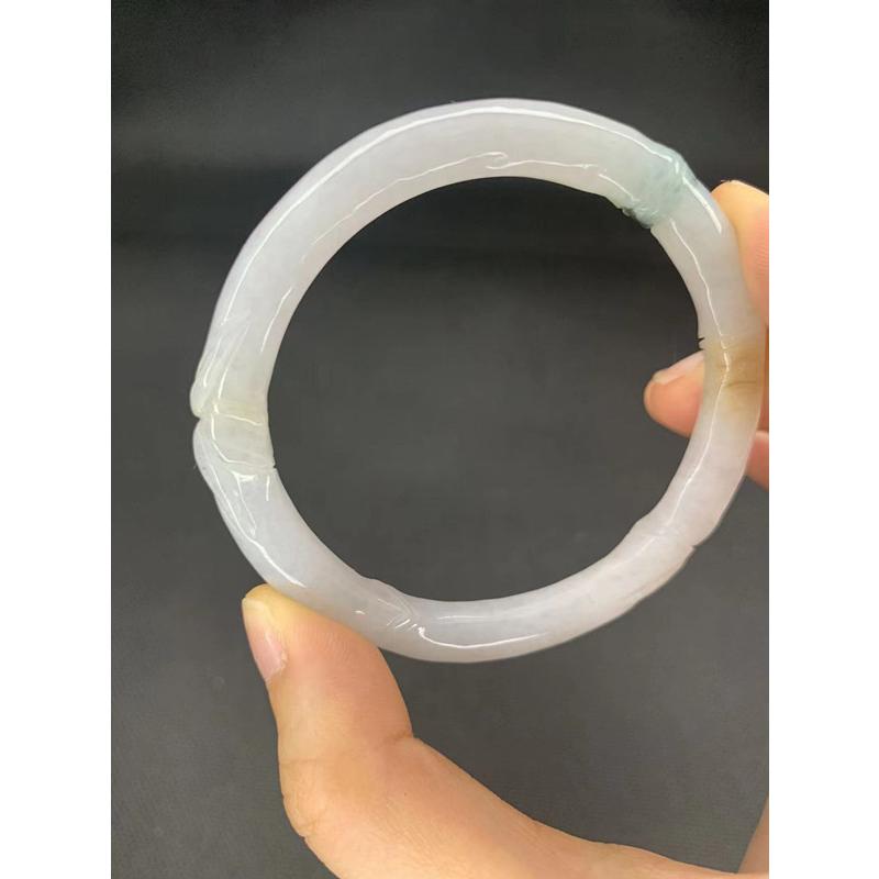 本翡翠バングル ミャンマー産 圓 條 彫刻 竹