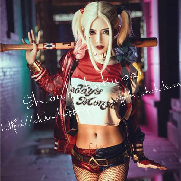 コスプレスーサイド・スクワッド Suicide Squad風ハーレイ・クイン Harleen Quinzel衣装ウィッグcos靴 cosplay 変装  仮装 撮影 祭り