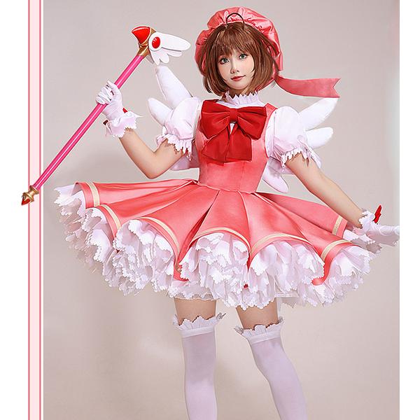 カードキャプターさくら風 木之本 桜 戦闘服 コスプレ衣装 ウィッグ 