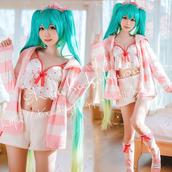 初音ミク 風 VOCALOID Mikuはつね ミク   パジャマ着 コスプレ衣装 ウィッグ cosplay 変装 仮装 コスチューム 撮影 祭り