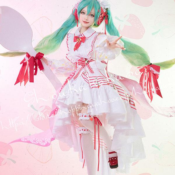 初音ミク 風 vocaloid 15周年記念 いちごのスカート 初音ミク コスプレ衣装ウィッグcos靴 osplay 変装 仮装 コスチューム 撮影 祭り_13