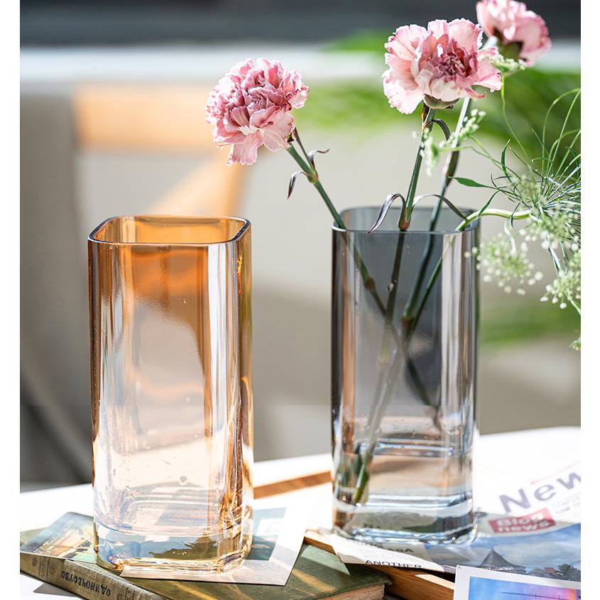 花瓶 ガラス 直径9cm 11.5cm  高さ20cm 27cm 大きい 大型直方体 透明 北欧 おしゃれ 2個セット｜shoukouyafuushop