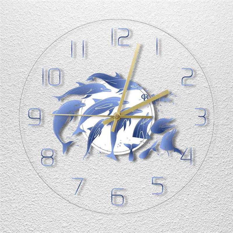 壁掛け時計 掛け時計 イルカ 光る LED オシャレ 北欧 静音 連続秒針