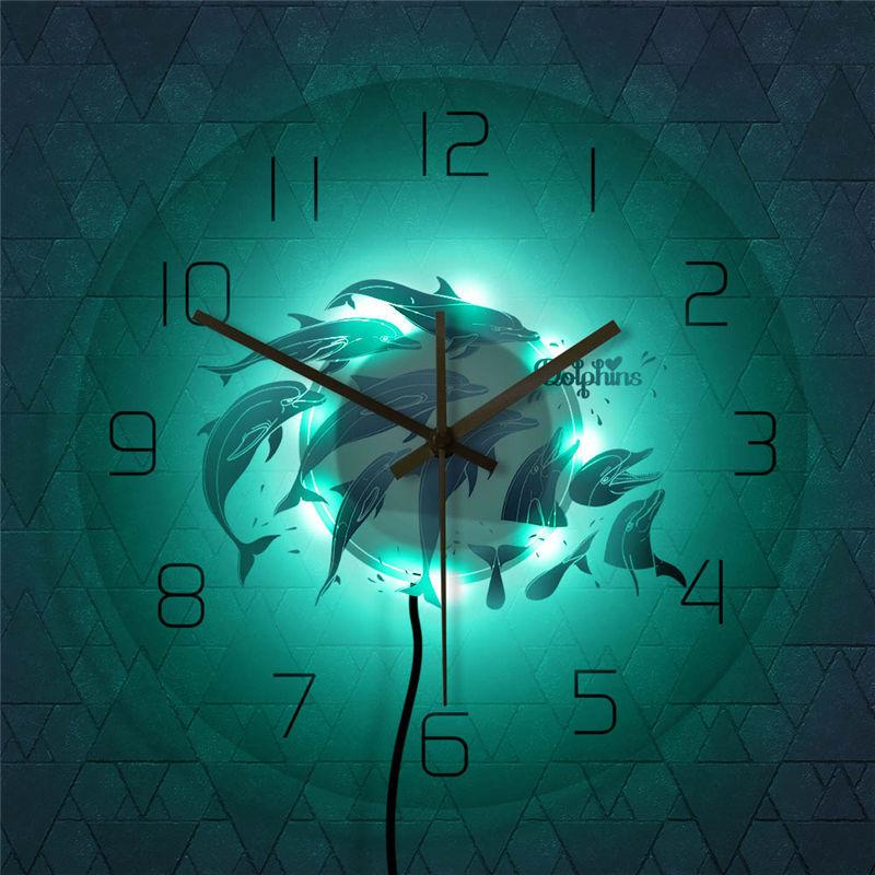 壁掛け時計 掛け時計 イルカ 光る LED オシャレ 北欧 静音 連続秒針