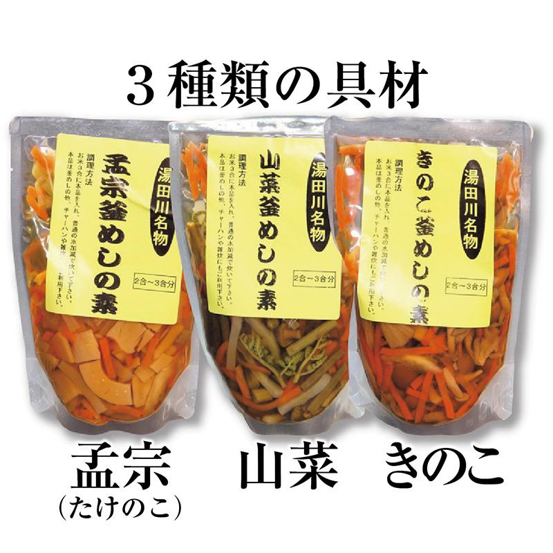 ご飯のおとも 炊き込みご飯セット「孟宗（たけのこ）・山菜・きのこ」パケット便 送料無料｜shounai-iimonoya