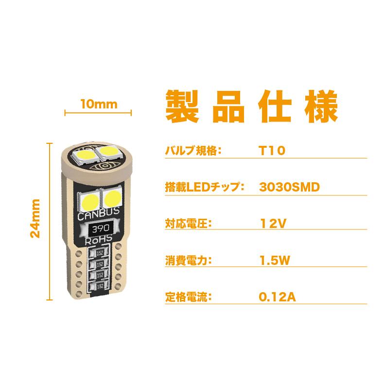 10個入 T10 LED 3030SMD ホワイト 高輝度爆光 各種色 canbus キャンセラー内蔵 ledバブル チップ搭載 12V ポジションランプ ナンバー灯 ルーム ウェッジ｜shouun｜11