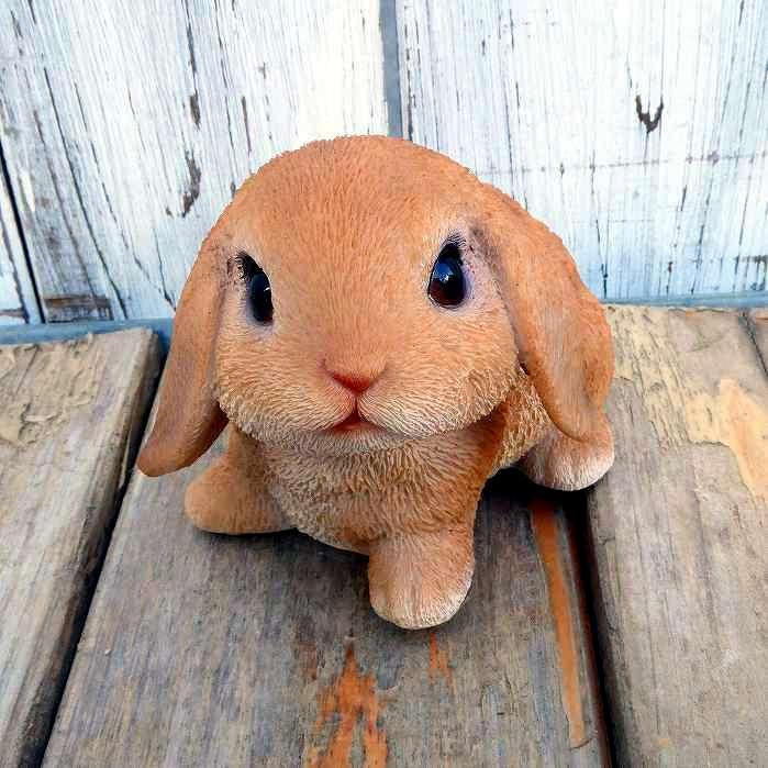 本物そっくりリアルでかわいいブラウンウサギH16227 置物 オブジェ