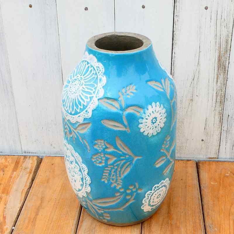 花瓶 フルール Chubby Vase (Lagoon Blue) 直径15cm PTA-196 彩か 陶器