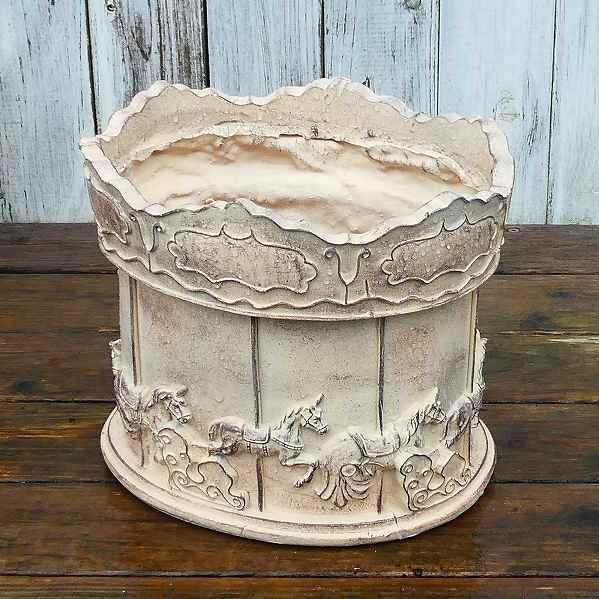 鉢 メリーゴーランドプランターホワイト 直径23cm 楕円 テラコッタ