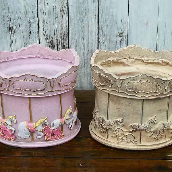 鉢 メリーゴーランドプランターホワイト 直径23cm 楕円 テラコッタ