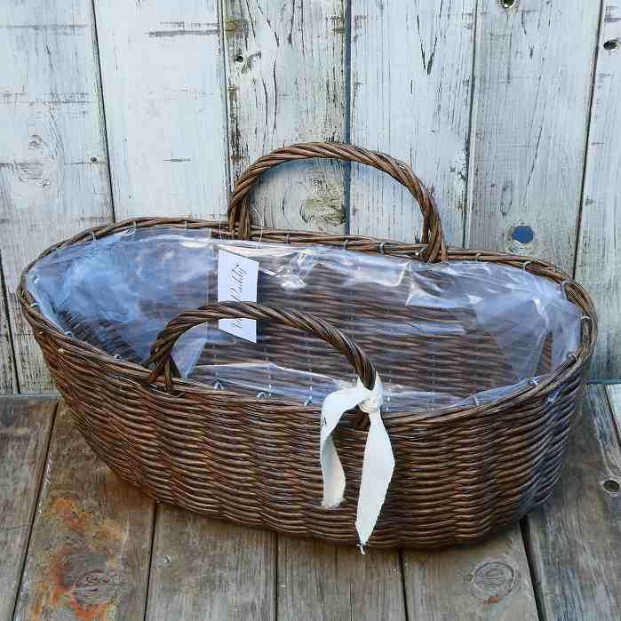 ガーデンバスケット 幅40cm PPラタンバスケット楕円型Lグレー No.3214