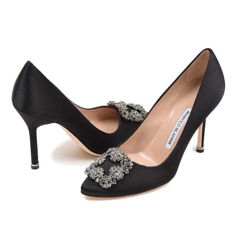 Manolo Blahnik マノロブラニク HANGISI ハンギシ105mm ブラックサテン