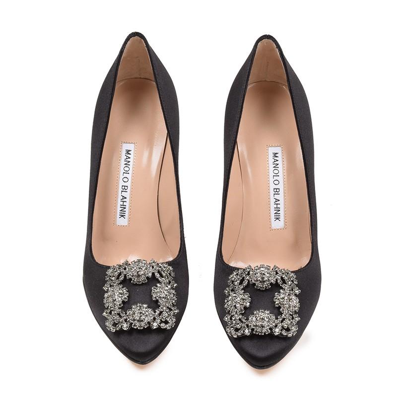 Manolo Blahnik マノロブラニク HANGISI ハンギシ105mm ブラックサテン 
