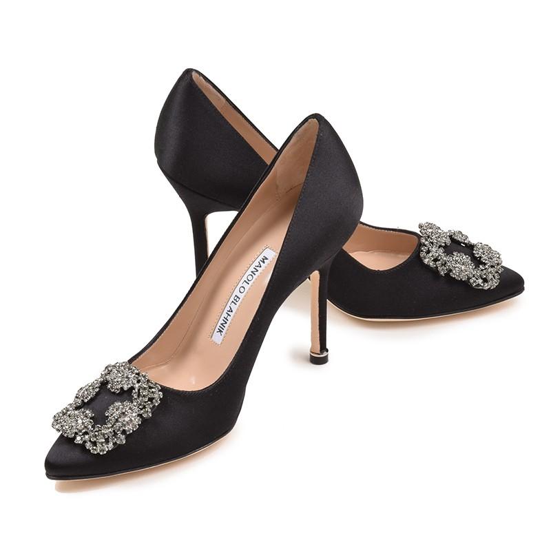 Manolo Blahnik マノロブラニク HANGISI ハンギシ105mm ブラックサテン 