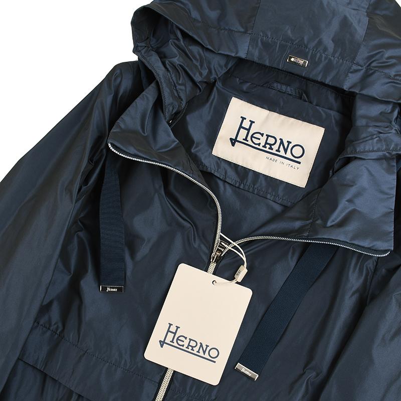 美品✨HERNO マウンテンパーカー ナイロンコート ベルト ネイビー 40 HERNO（ヘルノ） レディース ネイビーフーデットロングコート