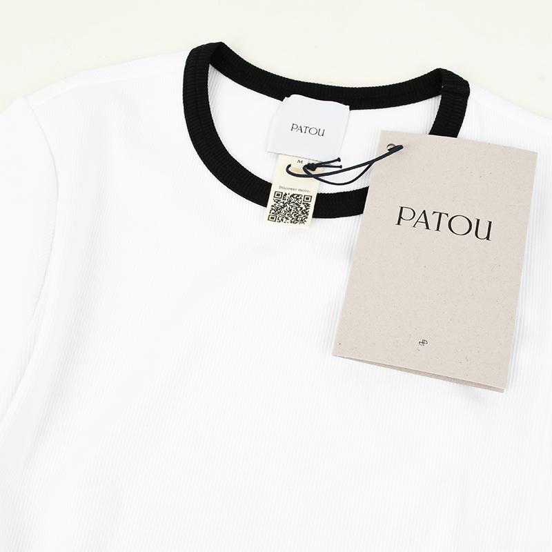 PATOU - PATOU パトゥ オーガニックコットンリブ カットアウト Tシャツ イタリア正規品 新品 JE1059978 001W ホワイト PATOU パトゥ オーガニックコットンリブ カットアウト 半袖 T