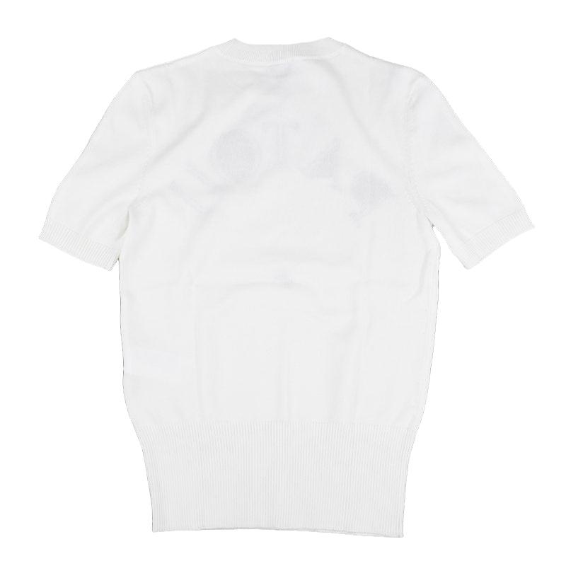 PATOU パトゥ ロゴ ホワイト コットンブレンド ジャカードショートスリーブ ニットトップ 半袖ニット KN0688045 001W イタリア正規品 新品 爆買の画像