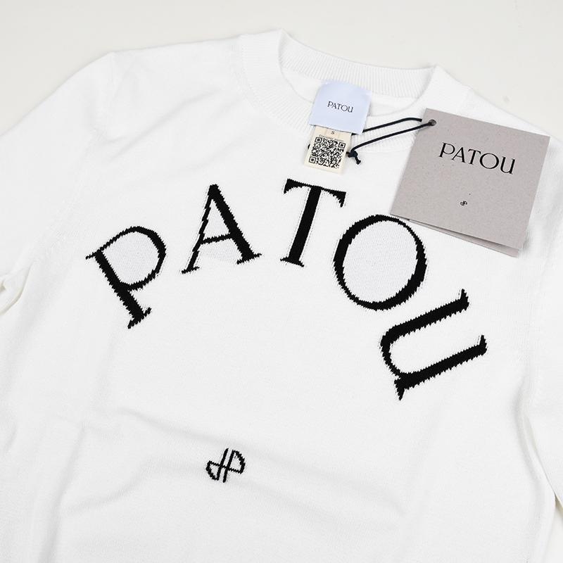 PATOU パトゥ ロゴ ホワイト コットンブレンド ジャカードショートスリーブ ニットトップ 半袖ニット KN0688045 001W イタリア正規品 新品 爆買の画像
