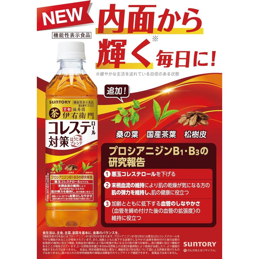 【セール】 「72本」 伊右衛門プラス コレステロール対策 ほうじ茶ブレンド 500ml 24本 3ケース 合計72本 (お茶 機能性表示食品 サントリー)_5