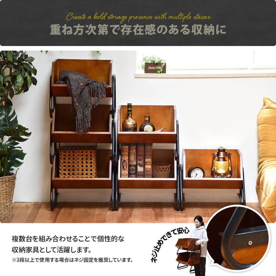 アンティーク スタッキングBOX 天然木 スタッキングボックス アイアンフレーム 収納ボックス ヴィンテージ風 完成品 おしゃれ リビング収納 ONLS0410 BB |  | 15